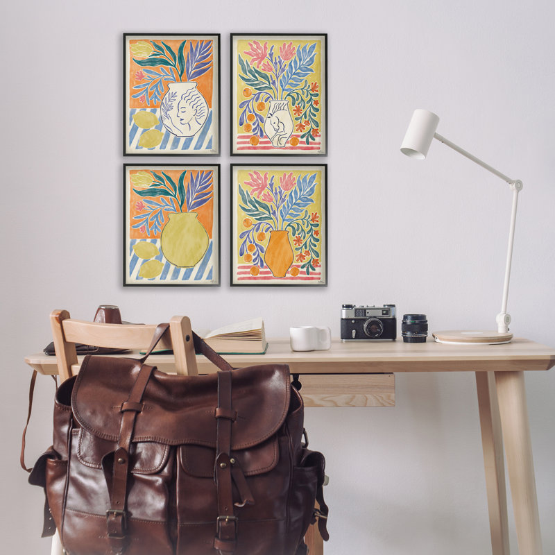 «Chypre Fruits & Botanicals», ensemble de 4 giclées encadrées, design par Janelle Penner, H 14 po x l 44 po, Noir