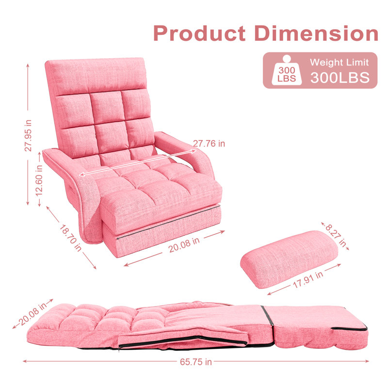 Adjustable Reclining Erogonomic Floor Game Chair With Meditation Armrest, Pink