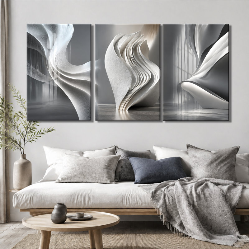 Tableau abstrait à trois panneaux, sculpture incurvée, impression sur toile, décoration murale minimaliste moderne