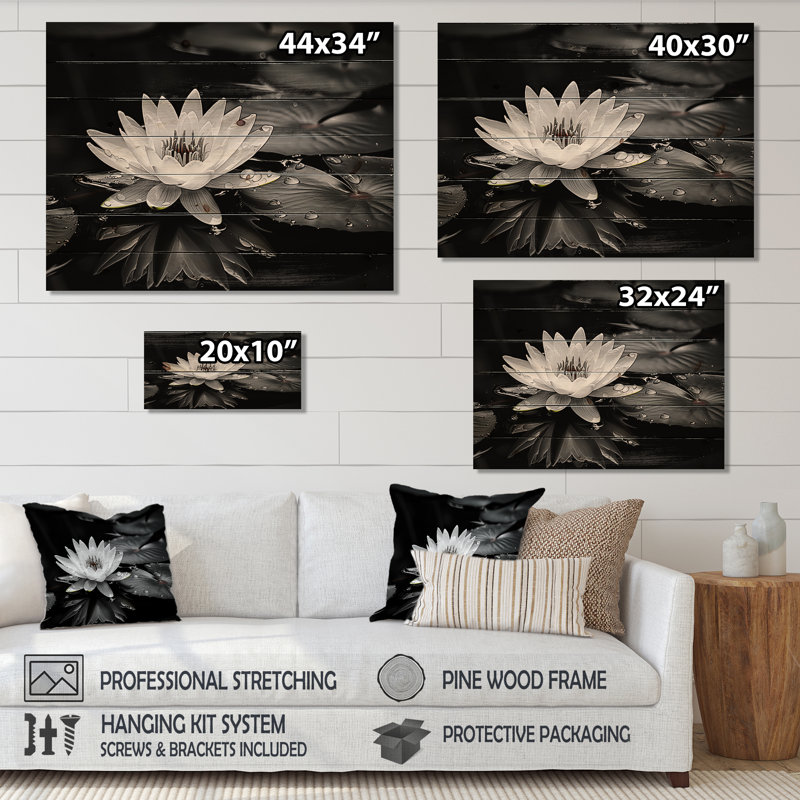 Fleur de lotus entre les blocs de Lilly - Art mural en bois de lotus sur bois de pin naturel, H 30 po x l 40 po