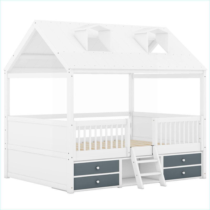 Structure de lit double en bois massif, structure de sommeil fantaisiste aux tons blancs pour chambres résidentielles