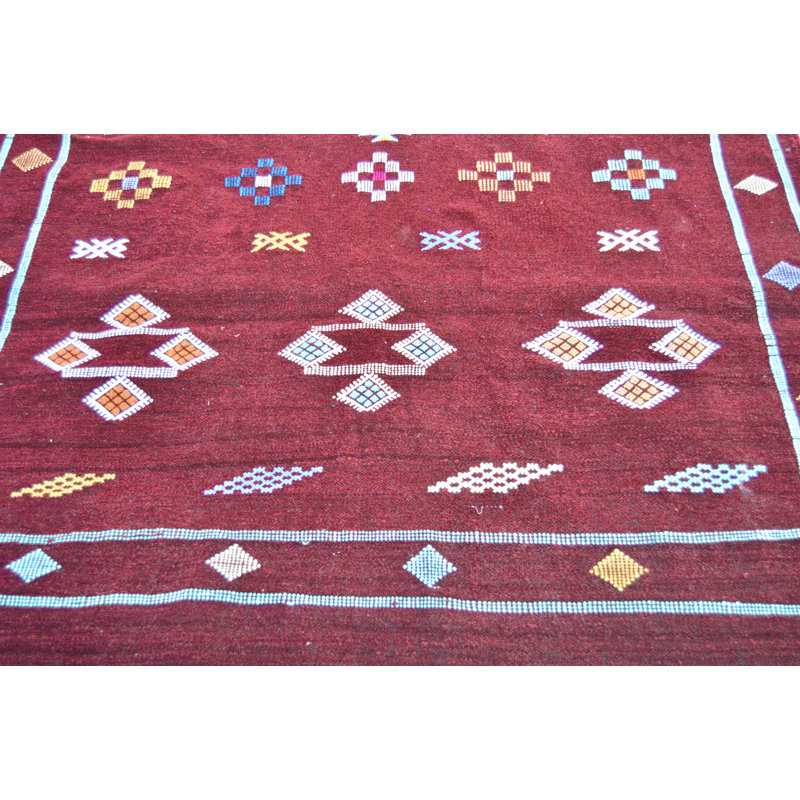 Tapis unique bleu / rose 3 pi 8 po x 6 pi années 1990