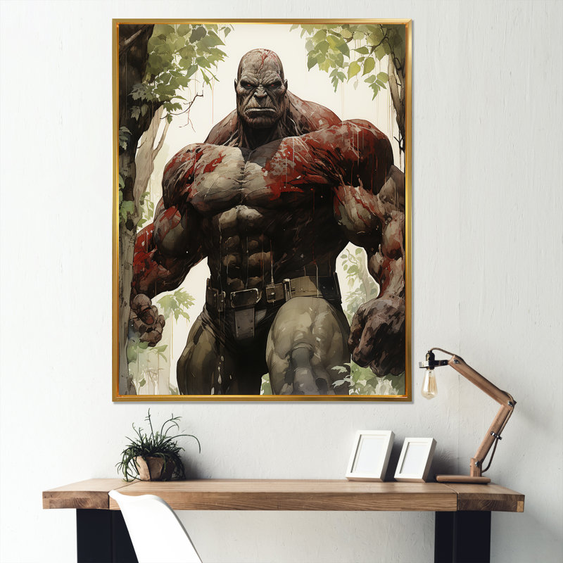 Art géant sanglant «Superhero II - Giants», H 32 po x l 16 po x P 1 po, Cadre flottant doré