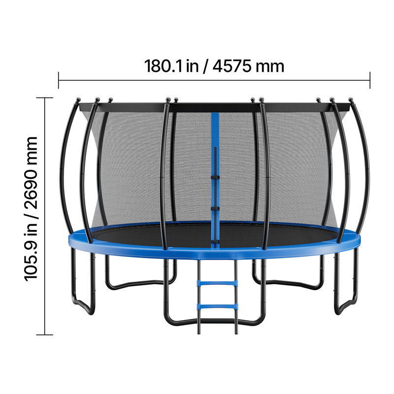 Trampoline d'extérieur, trampoline récréatif de 15 pi, trampolines approuvées par l'ASTM avec filet d'enclos et coussin épaissi, capacité de poids maximale de 470 lb, trampolines de jardin antirouille pour enfants et adultes