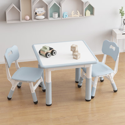 Kids Table and 2 Chairs Set, Height Adjustable Toddler Table and Chair Set for 2, Graffiti Desktop, Non-Slip Design, Children Table for Home Daycare P