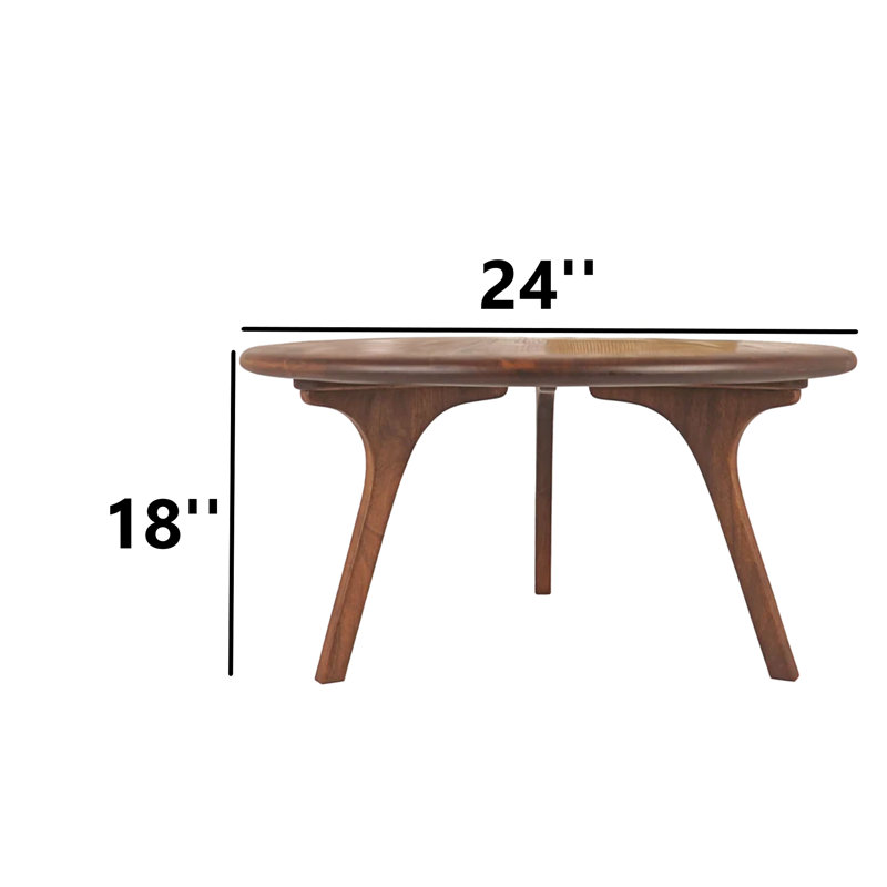 Walnut Solid Wood Round Novelty Coffee Table, H 18 po x L 24 po x l 24 po