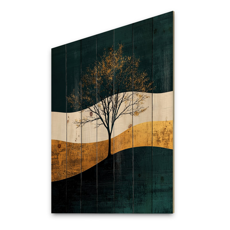 Minimal Forest Solitude Horizon II - Paysage abstrait en bois, décoration murale - sur bois de pin naturel