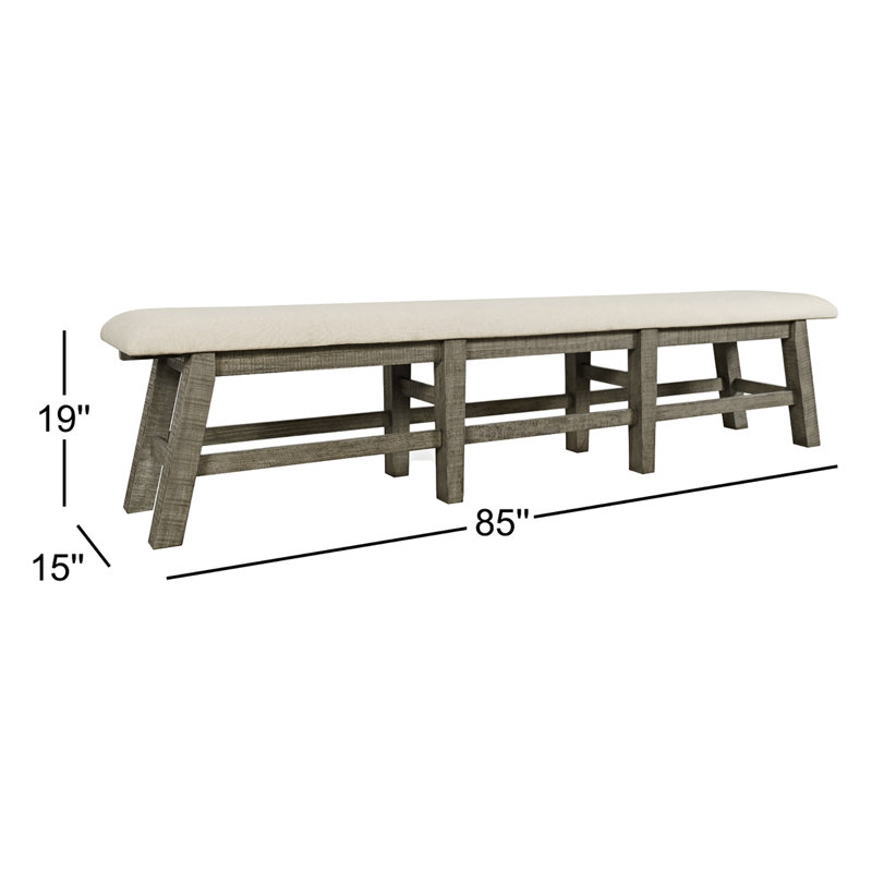 Banc de salle à manger rembourré Fahrettin, Bois flottant gris, H 19 po x l 85 po x P 15 po