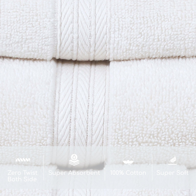 Elegance Essentials 550GSM 100% Cotton Zero Twist Bath Towel Set(1 Bath, 1 Hand Towel & 1 Washcloth), White