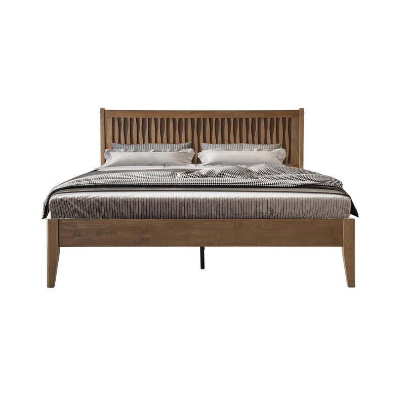 Queen Size Bed Frame with Headboard & Footboard Solid Wood Platform Bed, Metal Legs, 12 Sturdy Slatted Structure, No Box Spring Needed, Anti-Noise & Slip-Free, Easy Assembly, Barnwood Finish