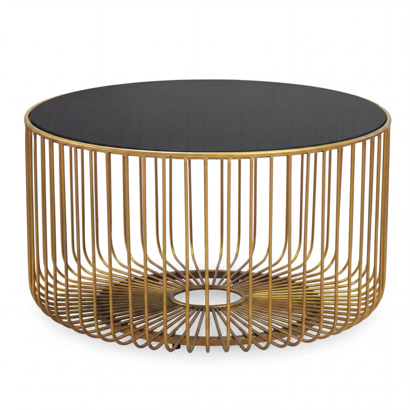 Round Glass Coffee Table with Gold Frame