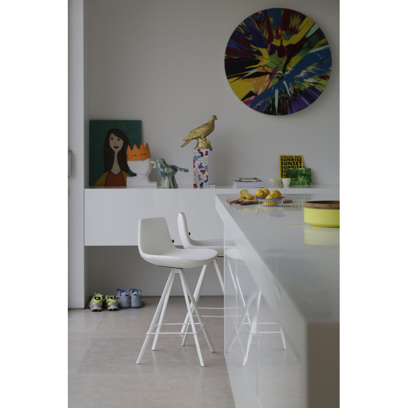 Swivel Upholstered Counter Stool with Metal Frame, White, White, Counter Stool (24" Seat Height)