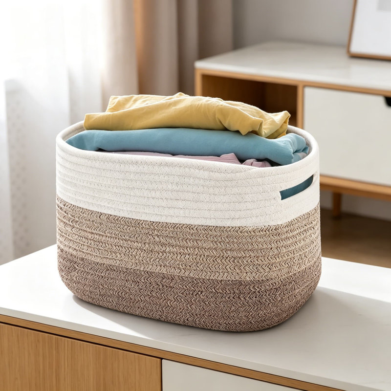 Woven Storage Baskets 4-Pack, Cotton Rope Organizer Bins For Shelves, Closet, Toys, Books & Towels, Durable Home Storage For Living Room & Bedroom