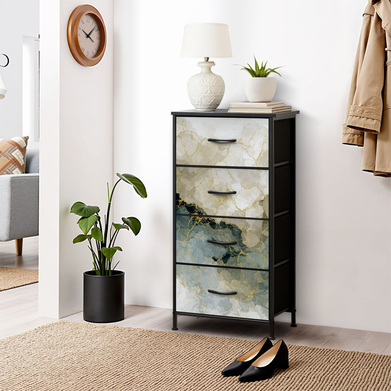 4 Drawer Dresser for Bedroom, Narrow Chest of Drawers, Wooden Top and Study Iron Frame 18"x37.5"-(WxH)