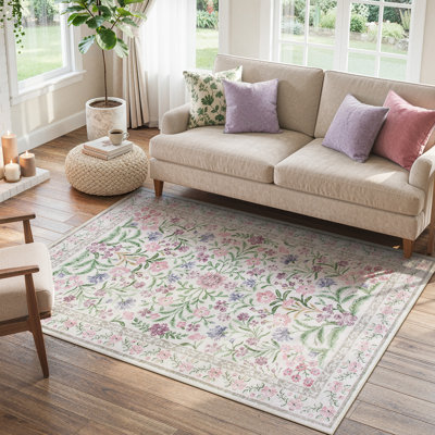 Tapis floral lavable à la machine avec envers antidérapant pour salon, salle à manger et chambre à coucher Kaldi Kaldi