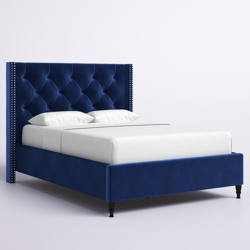 Cecilia Upholstered Wingback Bed, Queen, Dark Navy