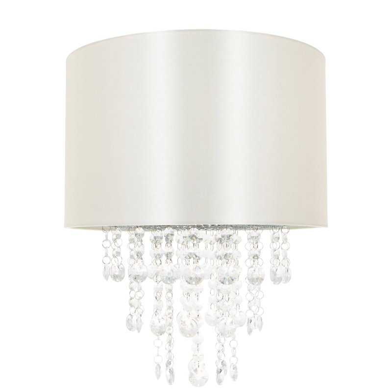 Modern Satin Fabric Pendant Light Shade with Acrylic Droplets, 17cm H x 30cm W x 30cm D, Cream