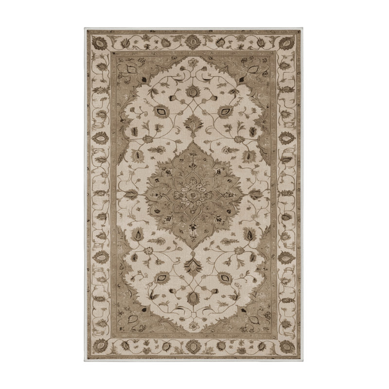 Tapis beige Tabriz lavable à la machine, Tapis de couloir 2 pi x 5 pi