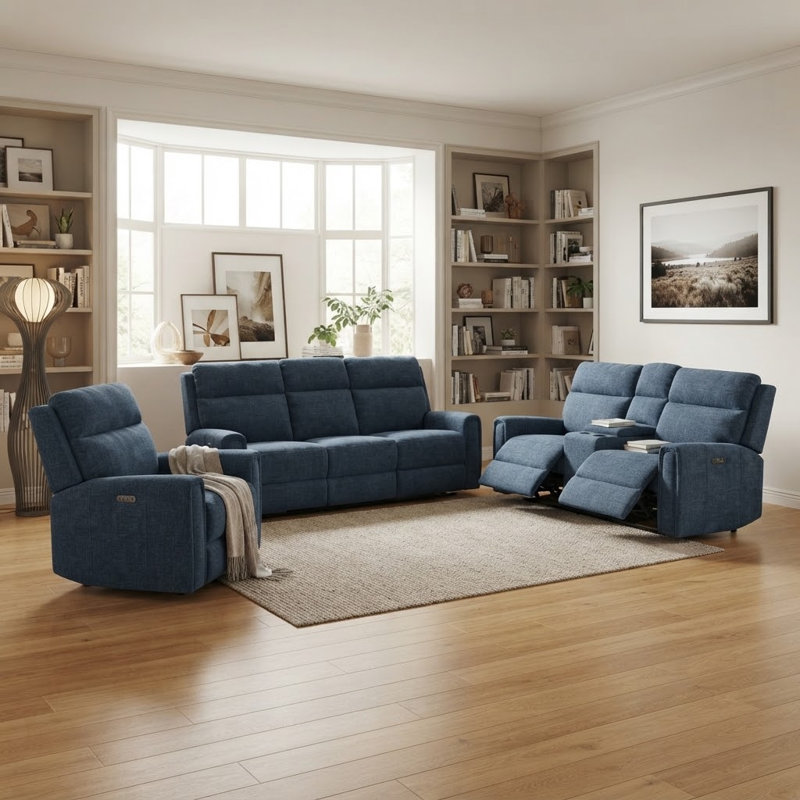 Ensemble de salon inclinable électrique 7 pièces avec fauteuil inclinable, causeuse et canapé, appuis-tête réglables et chargement USB