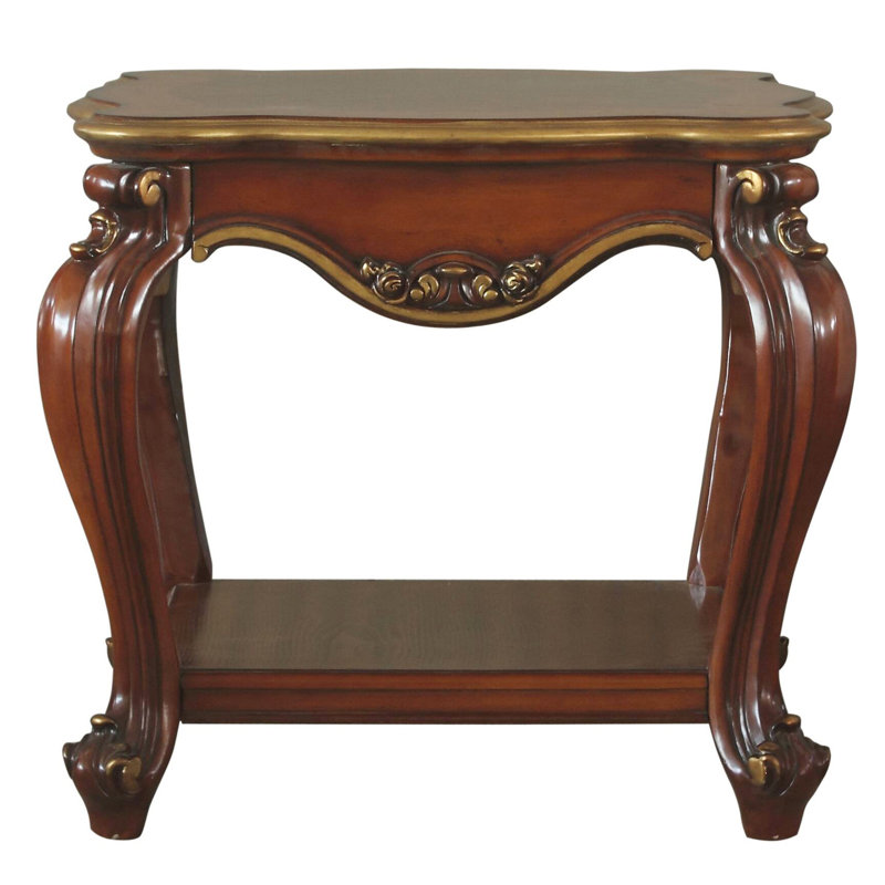 Fascinante table de bout en chêne miel avec tablette inférieure rectangulaire et attrait ravissant carré festonné