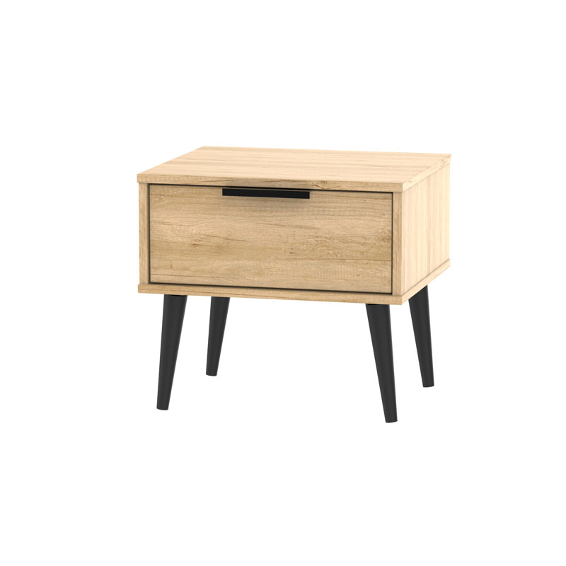 Fully Assembled Euart 1 Drawer Bedside Table, Black/Nebraska Oak