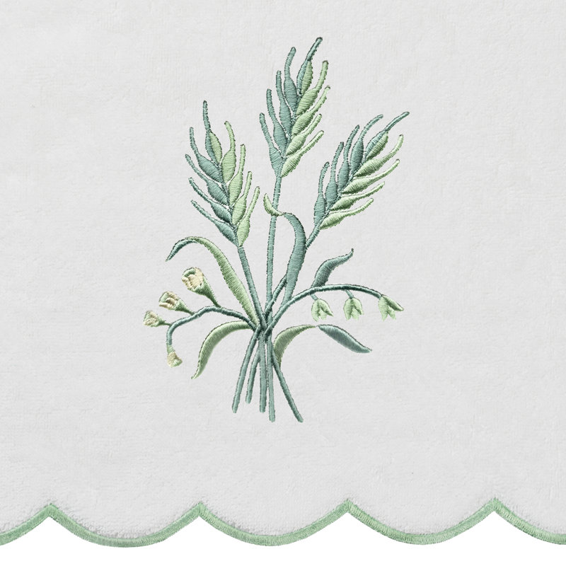  Ensemble de serviettes 100% coton festonné 100% coton WHITNEY, Blanc/vert, Ensemble 3 serviettes de bain