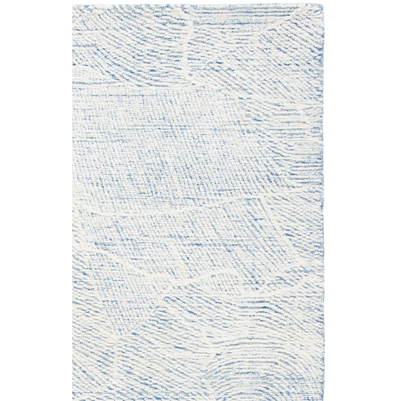 Tapis bleu en laine touffeté à la main Bouldin, Rectangle 8 pi x 10 pi