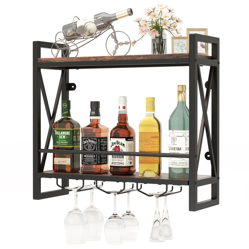Support à vin mural, étagère à vin suspendue industrielle, H 21,50 po x l 23,50 po x P 8 po