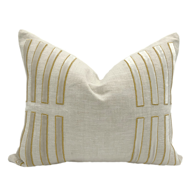 Porto Lumbar Pillow Cover & Insert, Ivory/Gold