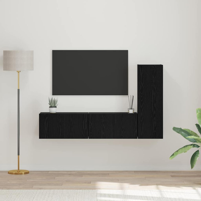 TV Cabinet Set 3 Pcs Engineered Wood, 30cm H x 160cm L x 30cm W, Black Oak