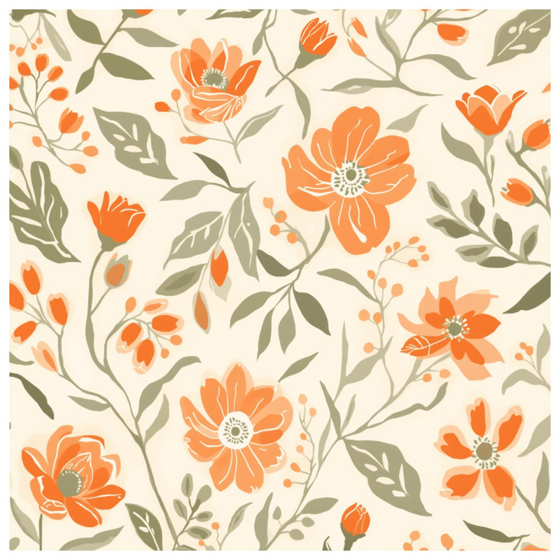 Orange Floral Pattern Comforter, Queen