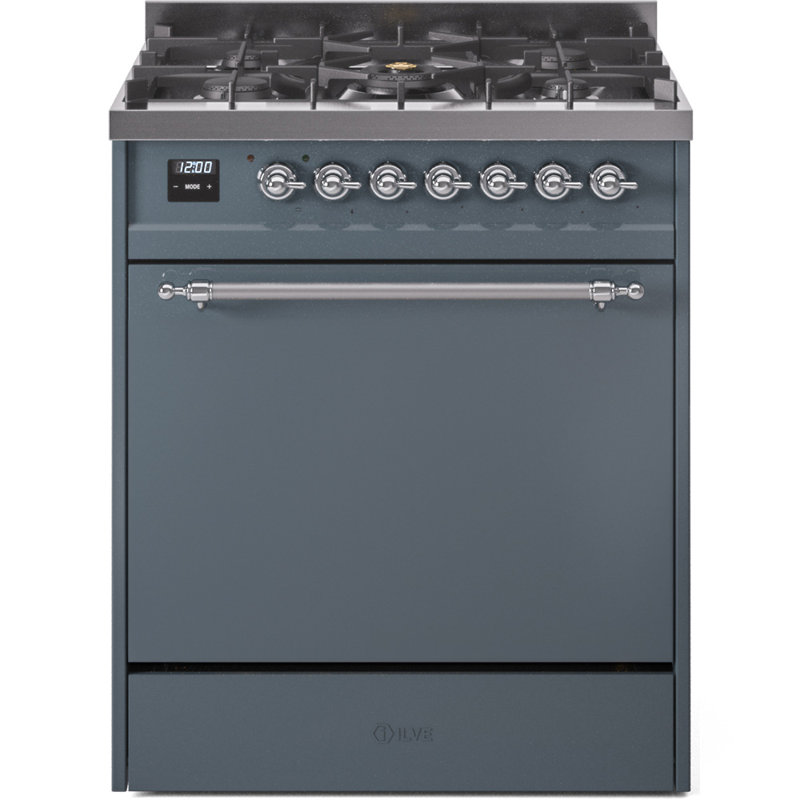 Cuisinière à double carburant 30 po ILVE Nostalgie II, Gaz naturel, Gris-bleu / chrome