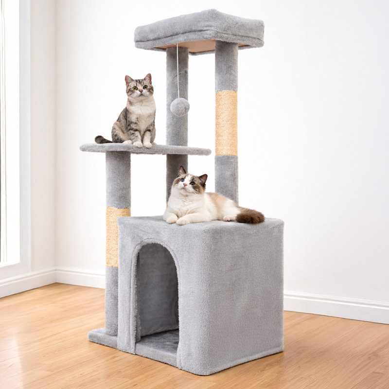 Mignon arbre à chat, chaton, tour pour chat, poteau à griffer, poteaux à griffer avec plateforme de saut, Gris clair