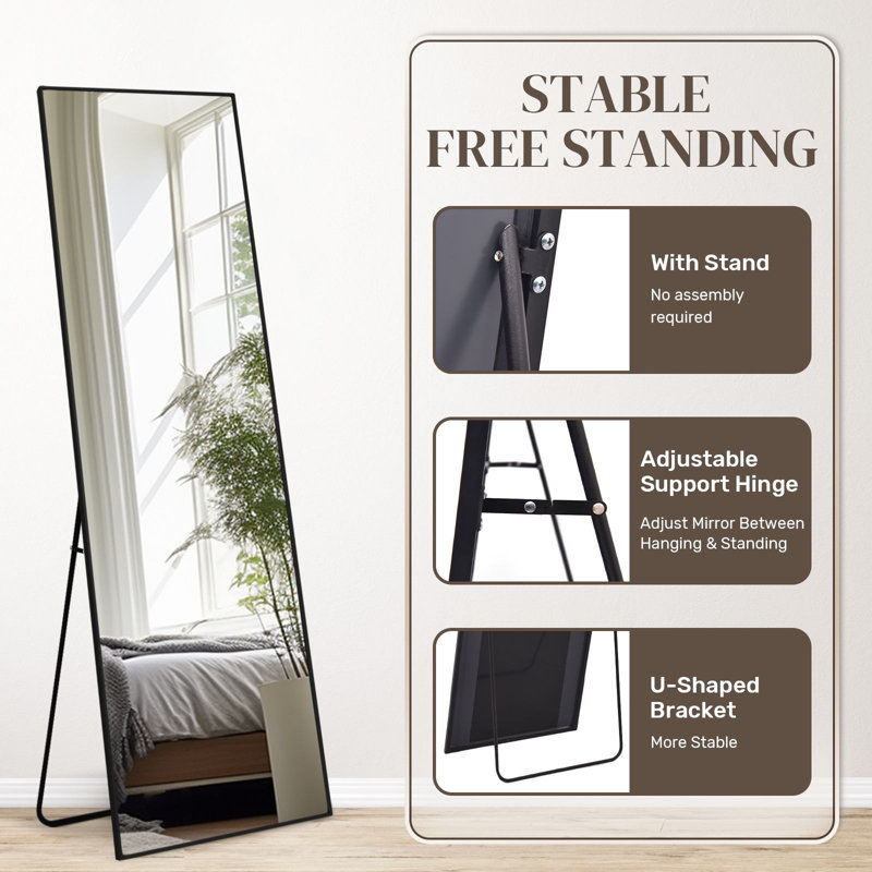Aluminum Rectangle Mirror, Black, 179cm H x 65cm W