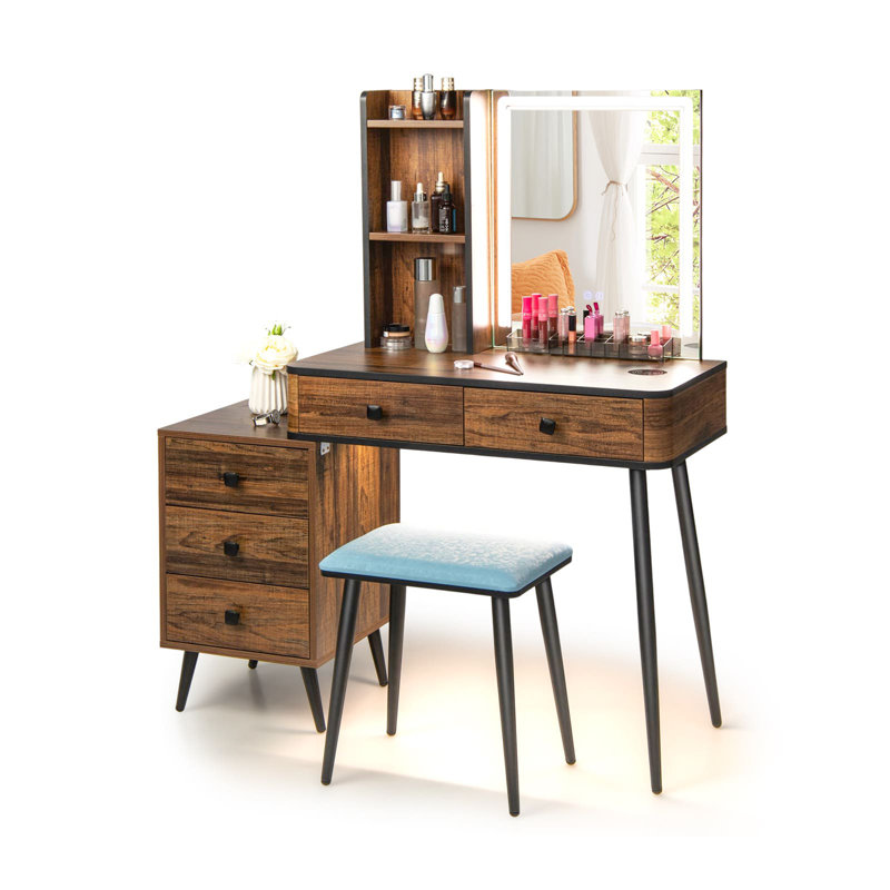 Dressing Table with Mirror, Brown