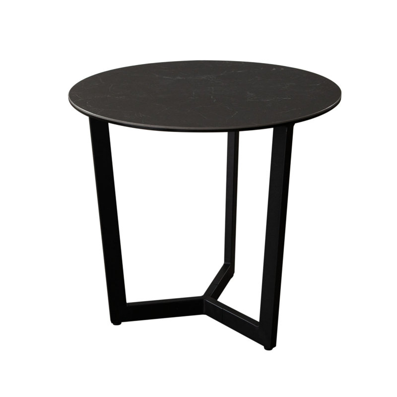 Table de bout Jole, plateau en verre céramique noir de 39 po, base en métal