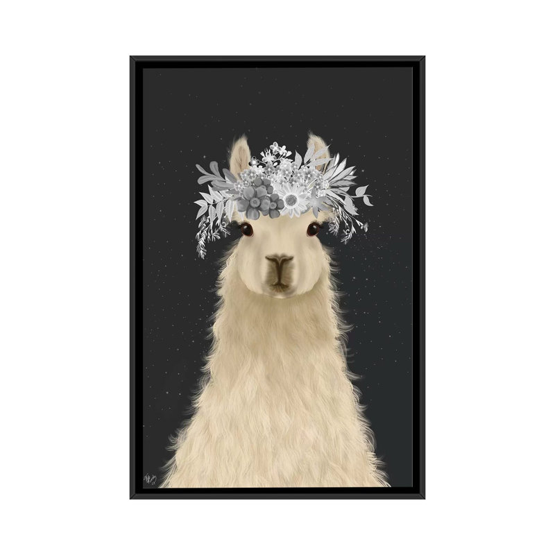 «Llama White Flowers» par Fab Funky - impression d'art graphique, Aucun mat, H 48 po x l 32 po x P 1,5 po