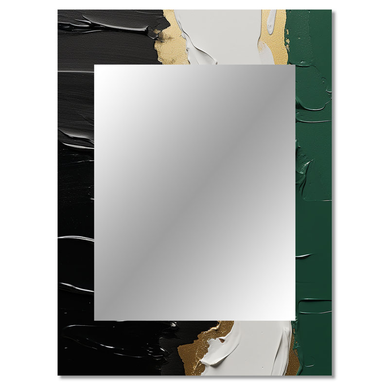 Golden Green And Black Ink Merge IV - Modern Wall Mirror, 40" x 30"
