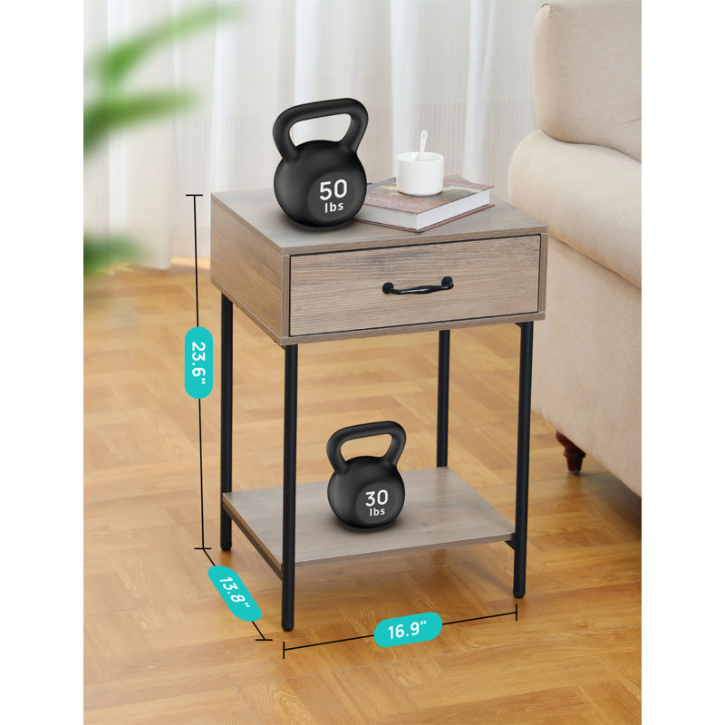 Table de chevet avec station de charge, table de bout, table d'appoint avec tiroir, tablette de rangement ouverte, table de chevet