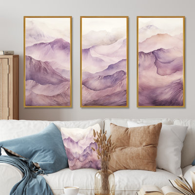 Tuba Terrain Mountainous Mauve V - Liquid Ink Abstract Wall Art Living Room Set