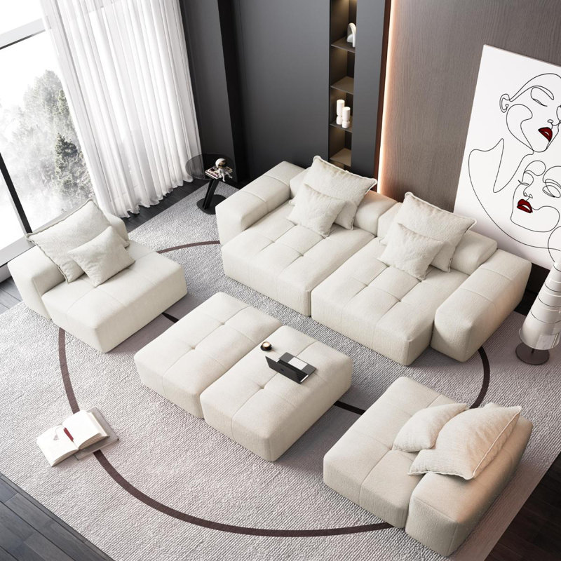 Canapé modulaire surdimensionné 8 pièces en tissu de chenille scintillant avec 8 coussins de 8,43 po Boneless, Beige