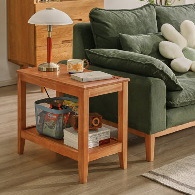 Table d'appoint rustique en bois d'hévéa massif avec tablette ouverte pour le salon, la chambre à coucher ou le vestibule