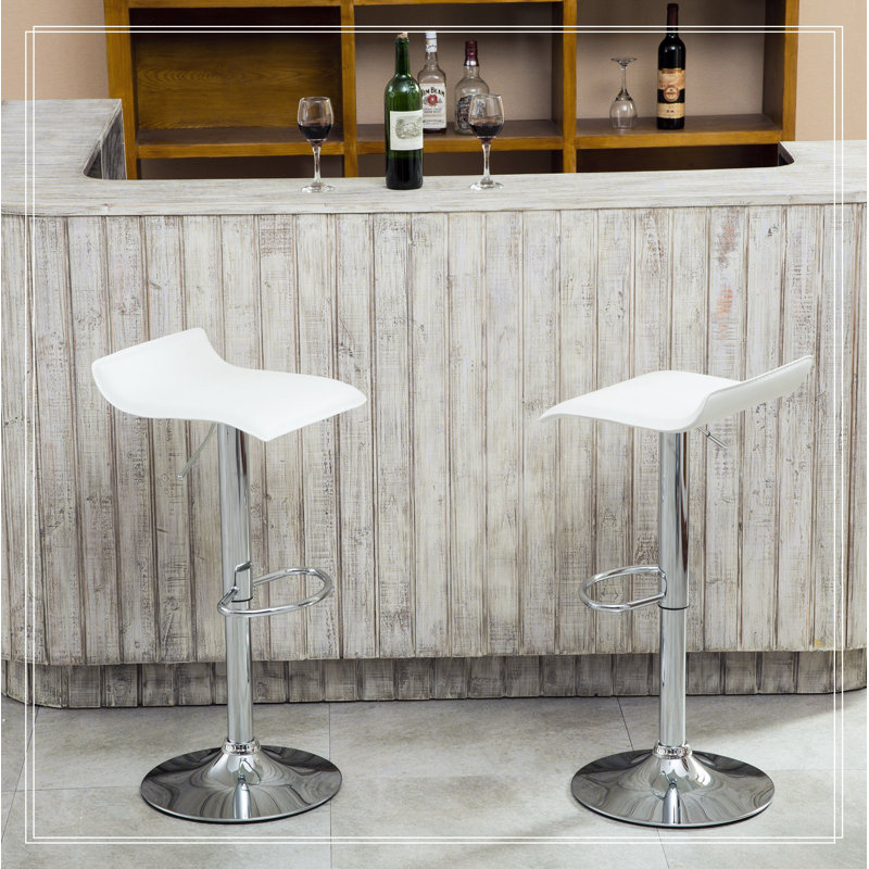  Contemporary Chrome Air Lift Adjustable Swivel Stools with Seat, Set of 2  15"W x 15"D x (28-34)"H each, White
