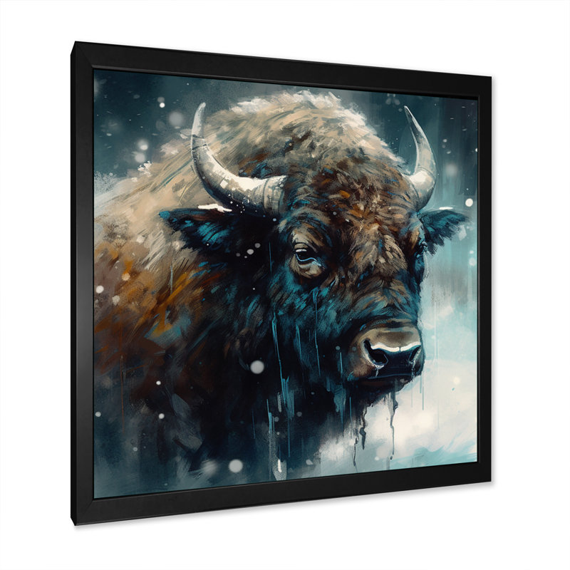 Bison Portrait In The Wild III - Buffalo, art mural, Cadre photo noir, H 16 po x l 16 po