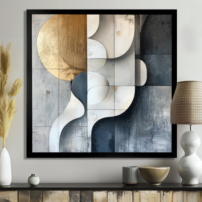 Ontine Geometric Gold And Grey Pure Form I - abstract geometric Wall Art Decor