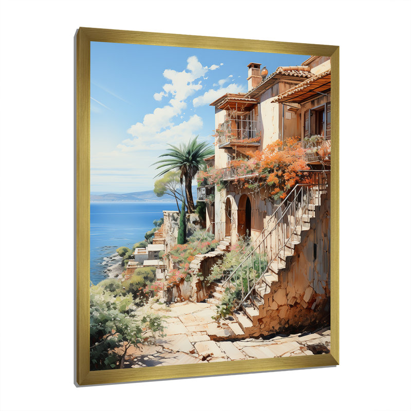 Spain Mediterranean Serenity In Mallorcain - Cityscapes Canvas Wall Art, H 32 po x l 24 po x P 1 po, Encadrement doré