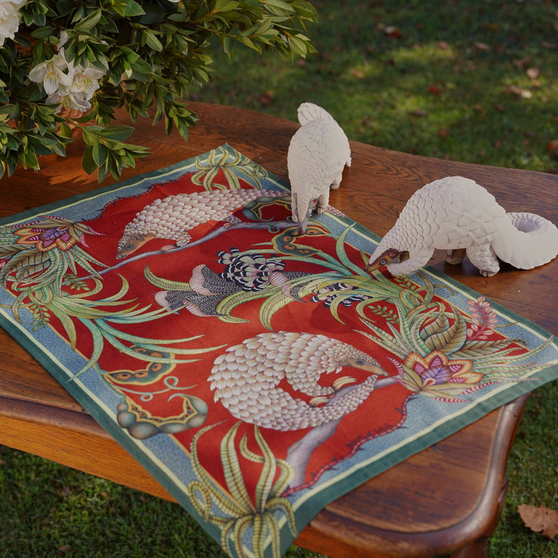 Tea Towel - Pangolin Pair, Royal Red