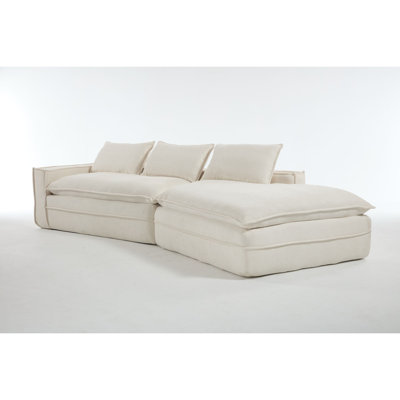 Modern Minimalist Modular Sectional Sofa,   Upholstered Cloud Couch with Deep Seats, Right Facing Chaise for Living Room-White