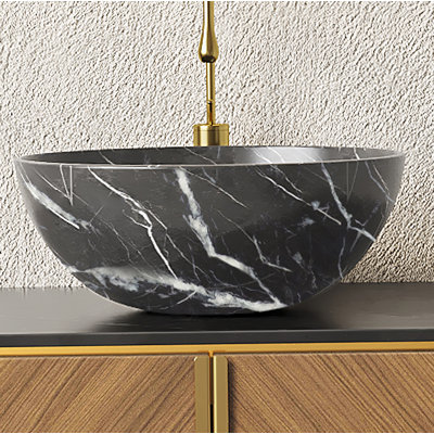 14'' Bathroom Bowl Ceramic Sink With Stone Pattern, No Faucet, Matte Black