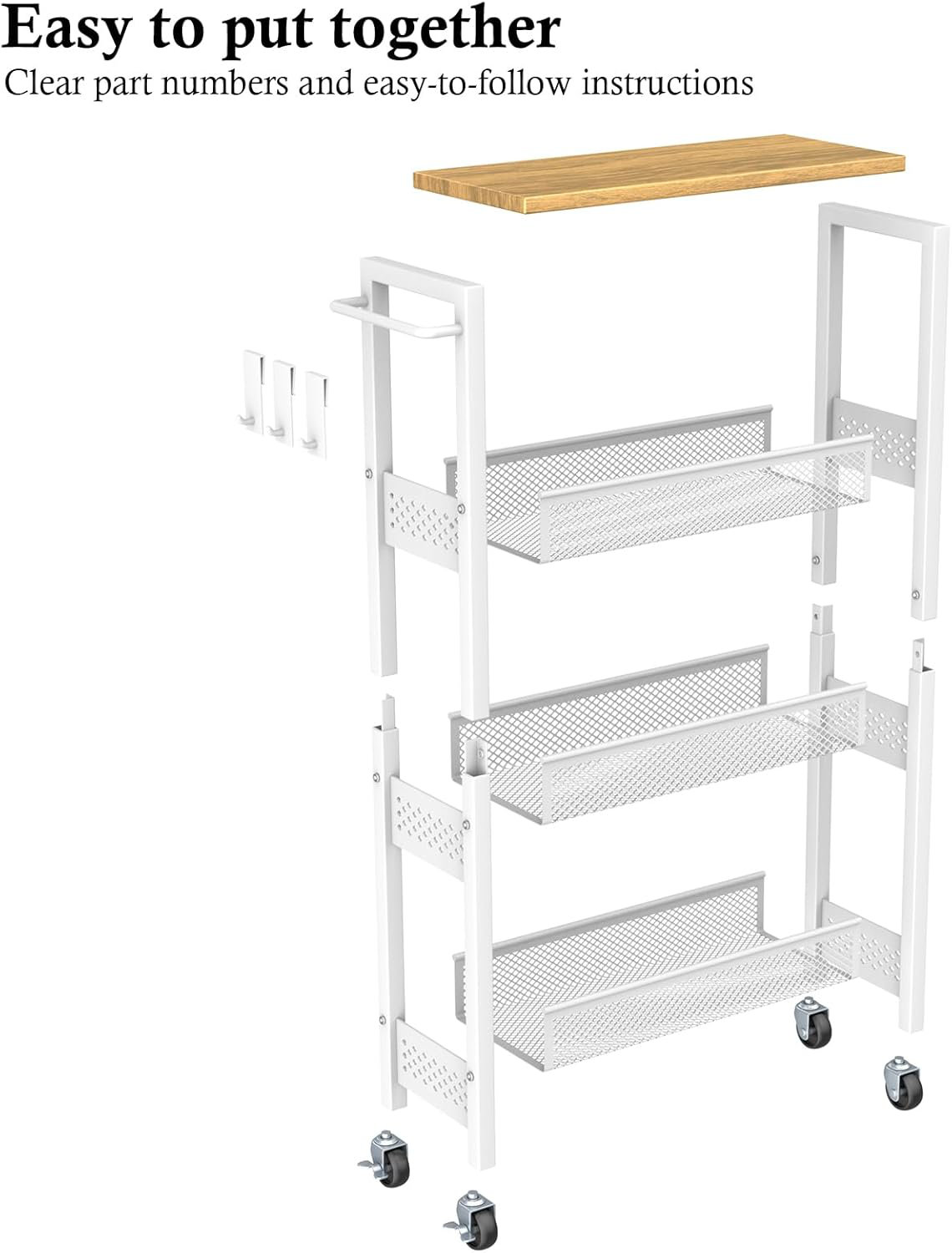 17 Stories Utility Slim Storage Cart, 4 Tier Small Rolling Kitchen ...